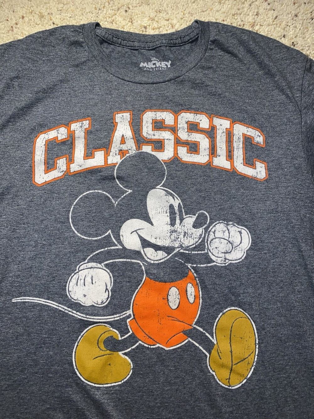 Disney Mickey Mouse Mens Medium Gray Classic Distressed Graphic Retro Shirt